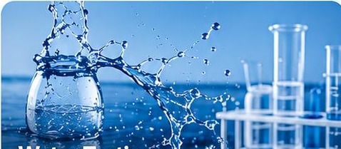 Water sample splashing near laboratory test tubes